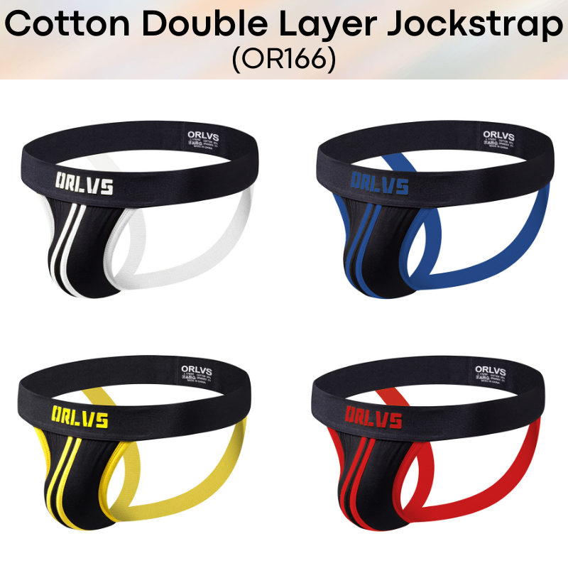 Men's Jockstrap: Cotton Double Layer 3D Pouch Jockstrap Underwear (OR166)