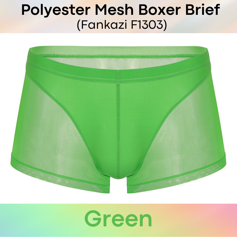 Men's Boxer: Polyester Mesh See Through with Ice Silk Pouch Layer Boxer Brief Underwear (F1303)