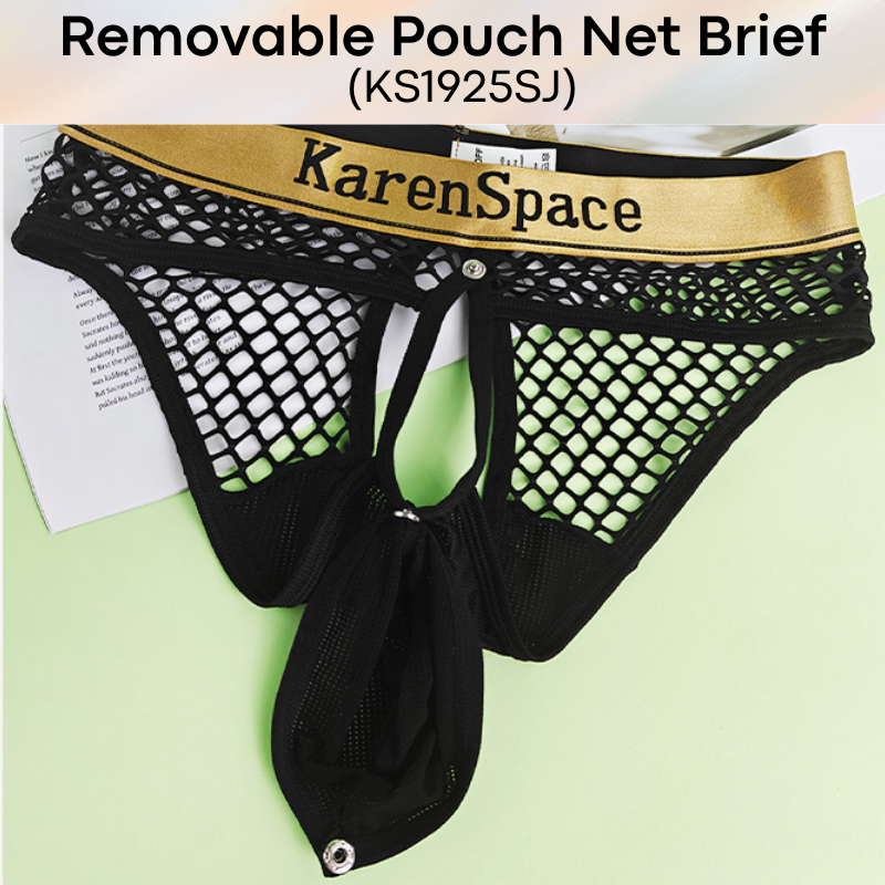 Men's Brief: Polyester Net Brief with Removable Mesh Pouch and Open Back (KS1925SJ)