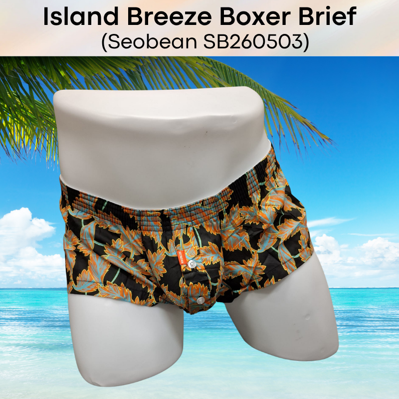 Men's Boxer: Cotton Island Breeze Print Boxer Brief Trunks Shorts-Underwear (SB260503)