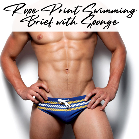 Men's Swimwear: Polyester Rope Print Swimming Brief Trunks with Removable Sponge (UXH025)