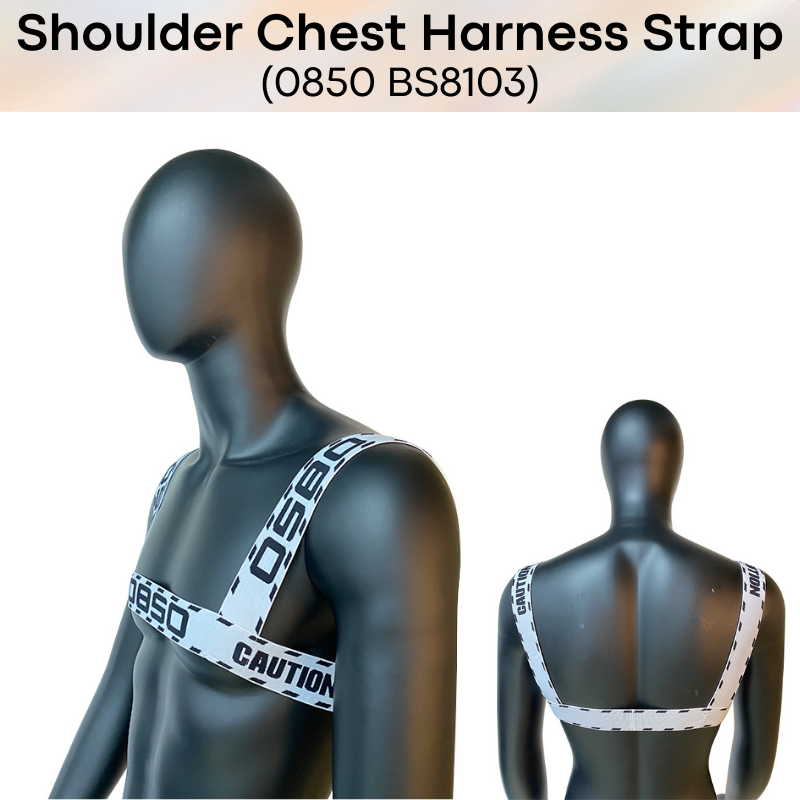 Men's Strap: Nylon Shoulder Chest Strap with "Caution" Text (BS8103)
