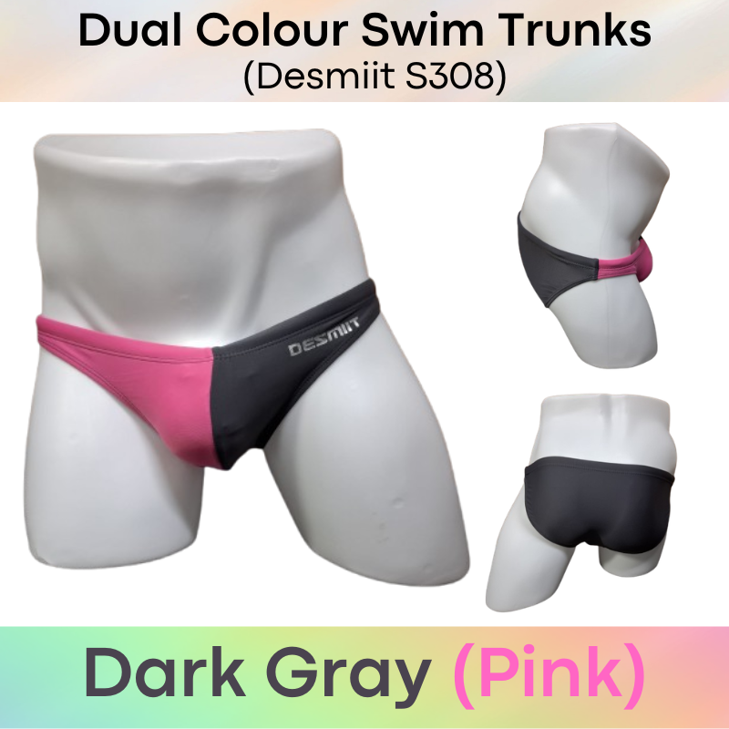 Men's Swimwear: Nylon Bikini Style Swimming Trunks with Symmetrical, Dual Colour Design and Drawstring (S308)
