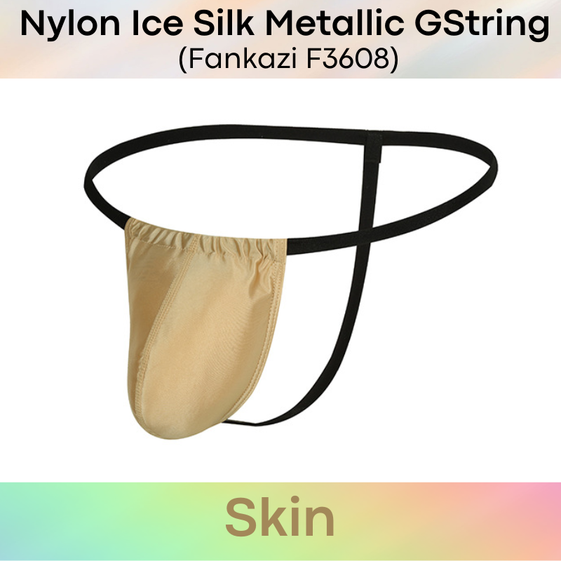 Men's GString: Nylon Ice Silk Slidable 3D Pouch Low Rise Metallic Colour GString Underwear (F3608)