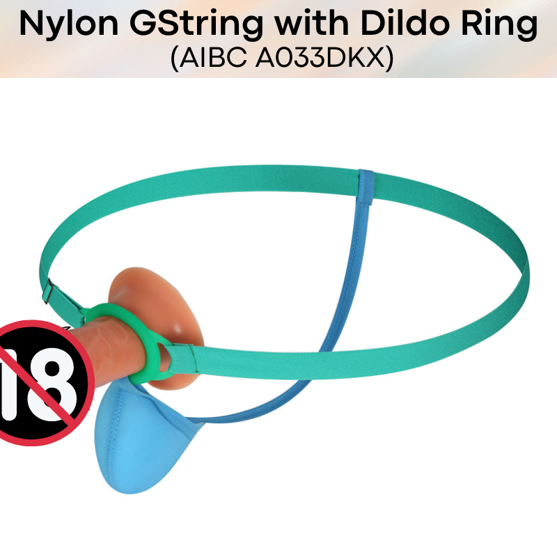 Men's GString: Nylon Thin Pouch GString with Adjustable Wastband and Dildo Insert Ring (A033DKX)
