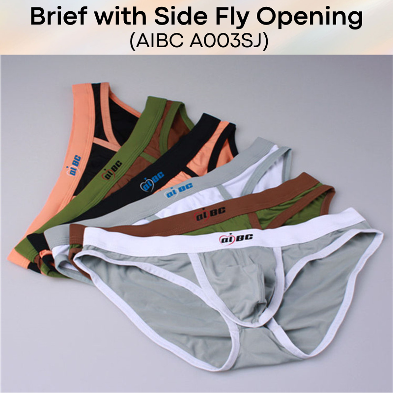 Men's Brief: Polyester Brief with Side Fly Opening Underwear (A003SJ)