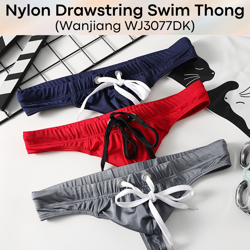 Men's Swimwear: Nylon Swim Thong with Drawstring (WJ3077DK)
