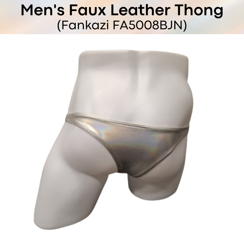 Men's Thong : Low Waist Faux Leather Underwear (Fankazi FA5008BJN)