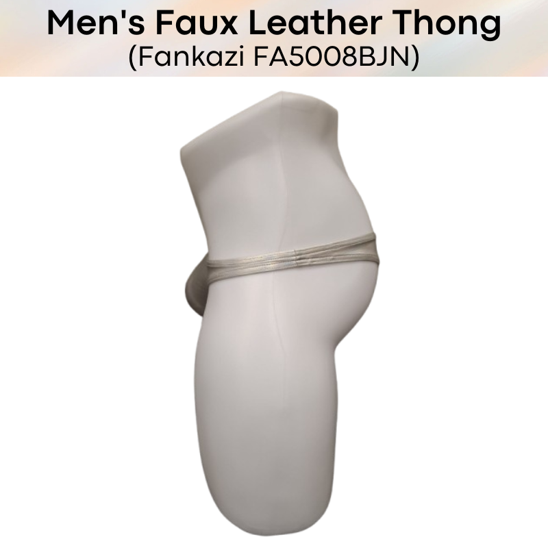 Men's Thong : Low Waist Faux Leather Underwear (Fankazi FA5008BJN)