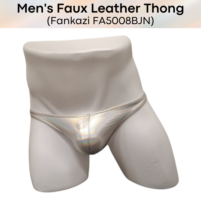 Men's Thong : Low Waist Faux Leather Underwear (Fankazi FA5008BJN)