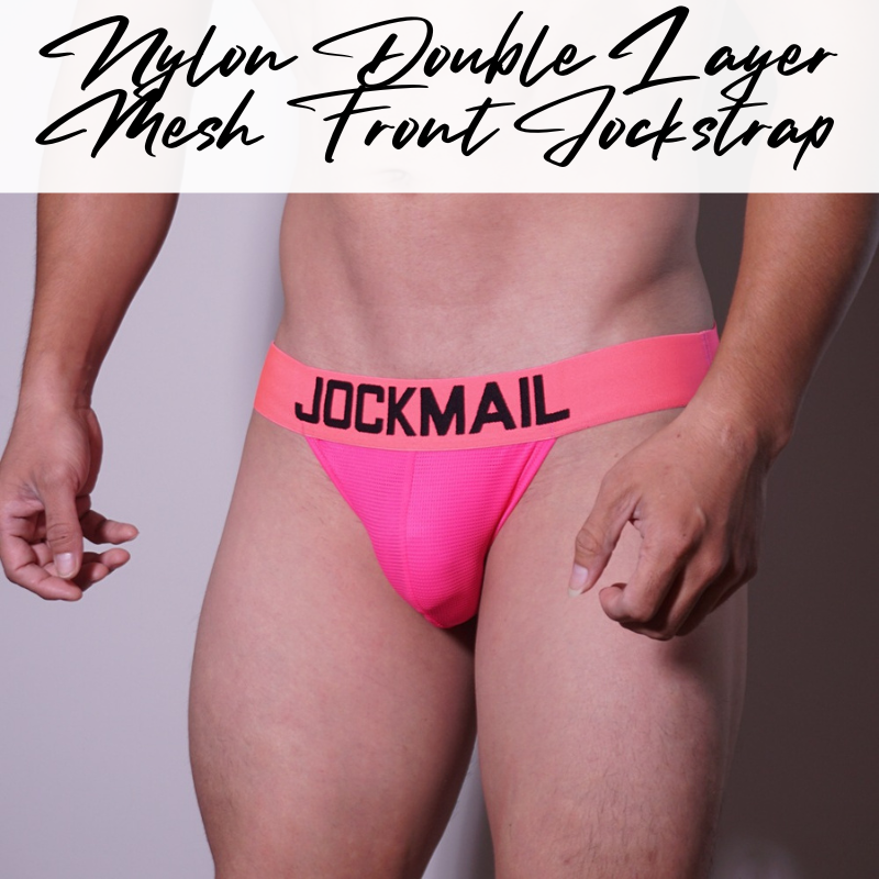 Men's Jockstrap: Double Front Pouch Layer Neon Sports Jockstrap (JM240)