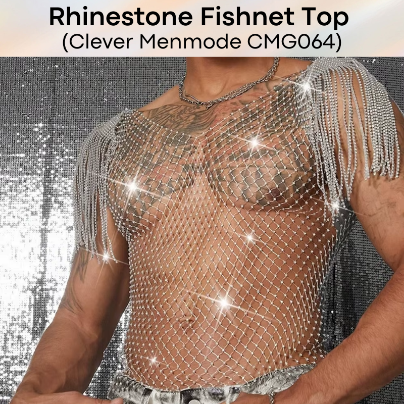 Men's Tee:  Rhinestone Fishnet Hollow Out Top For Parties and Clubs (CMG064)