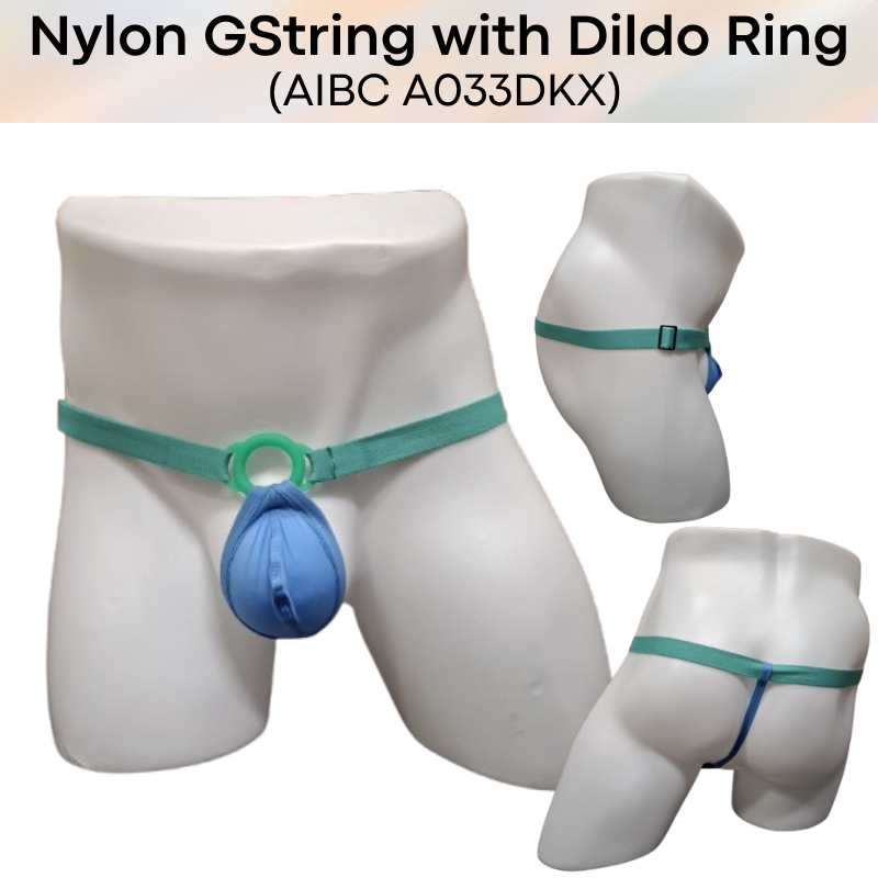 Men's GString: Nylon Thin Pouch GString with Adjustable Wastband and Dildo Insert Ring (A033DKX)