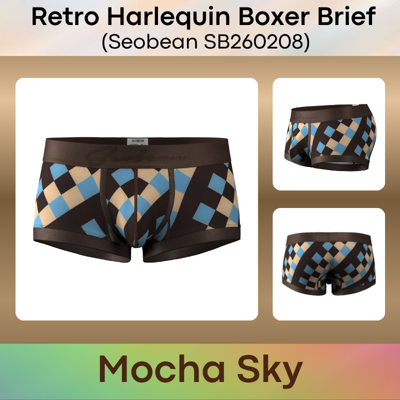 Men's Boxer: Retro Harlequin Print Boxer Brief Underwear (SB260208)