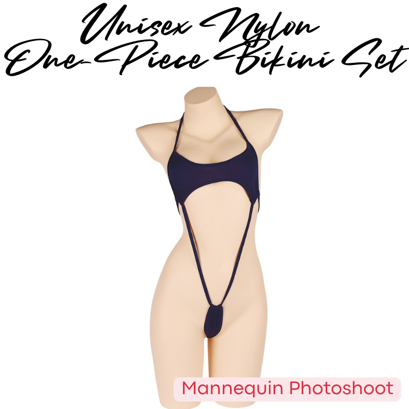 Unisex: Unisex Nylon One-Piece Bikini Set with Top and Thong Strip Underwear (YZM3831)