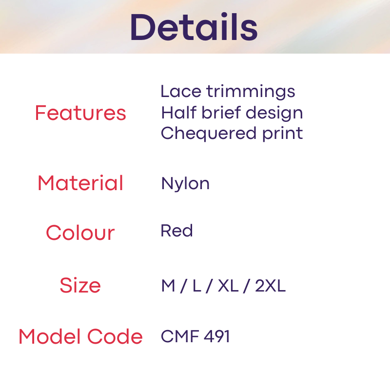 Men's Brief: Nylon Thin Chequered Half Brief with Lace Trimming (CMF491)