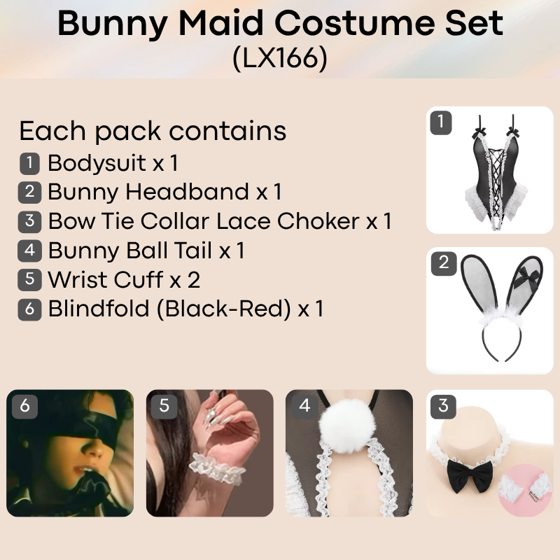 Unisex Underwear: Polyester Bunny Maid Crotchless Underwear Set (LX166)