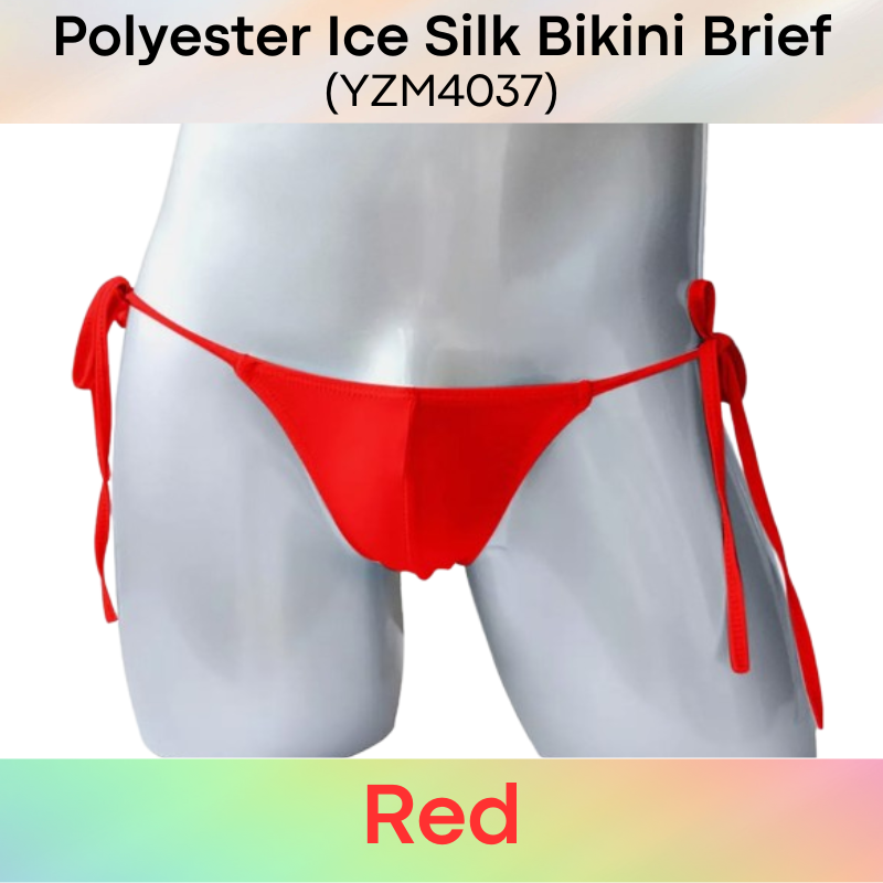 Men's Brief: Polyester Ice Silk Bikini Brief with Side String Tie (YZM4037)