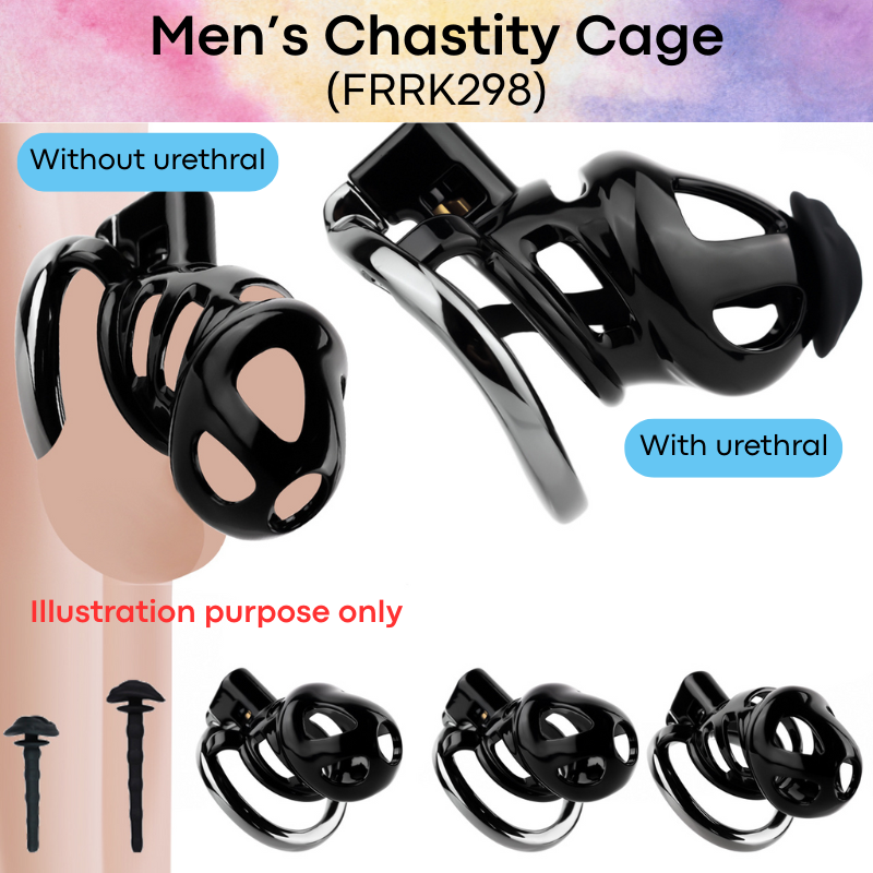 Adult Toy: Men's Resin Chastity Cage with Silicone Urethral Catheter and Aluminum Alloy Ring Set (FRRK298)