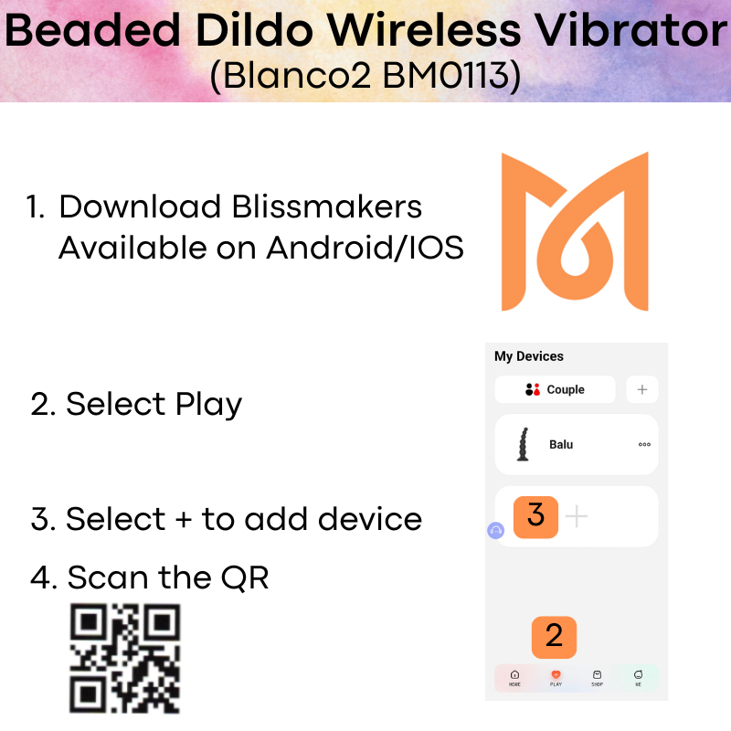 Adult Toy : Beaded Wireless Dildo Vibrator with Suction Pad Base & App Control (Blanco2 BM0113)