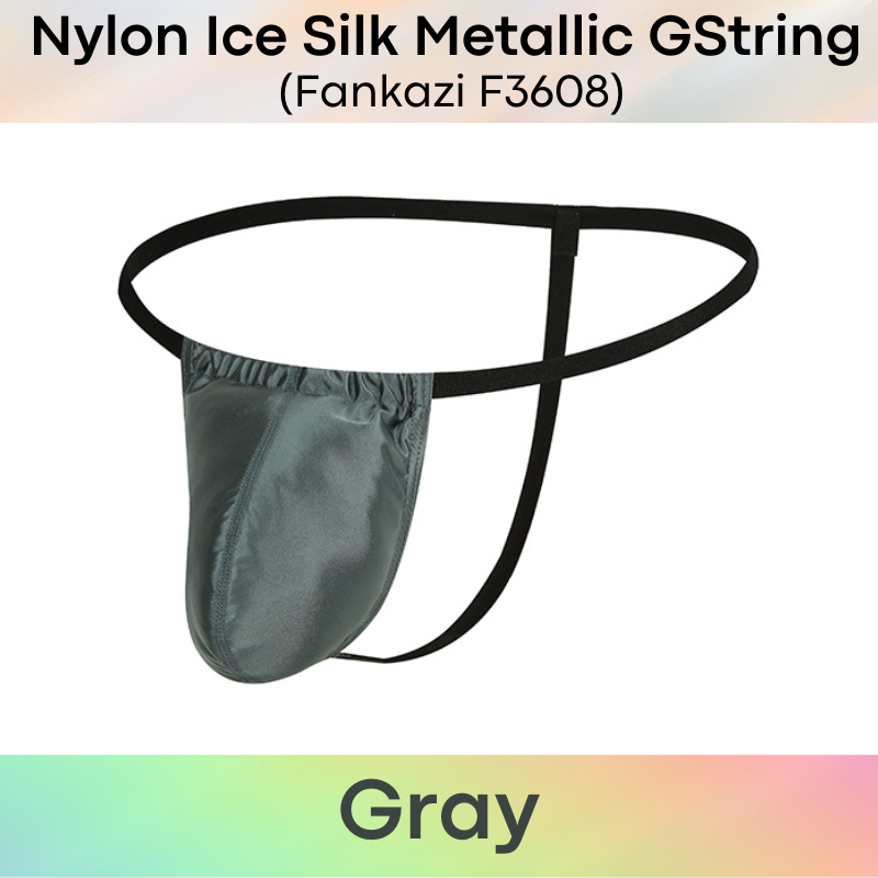 Men's GString: Nylon Ice Silk Slidable 3D Pouch Low Rise Metallic Colour GString Underwear (F3608)