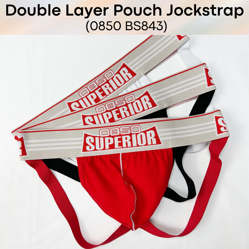 Men's Jockstrap: Cotton Double Layer Pouch with Spandex Waistband (BS843)
