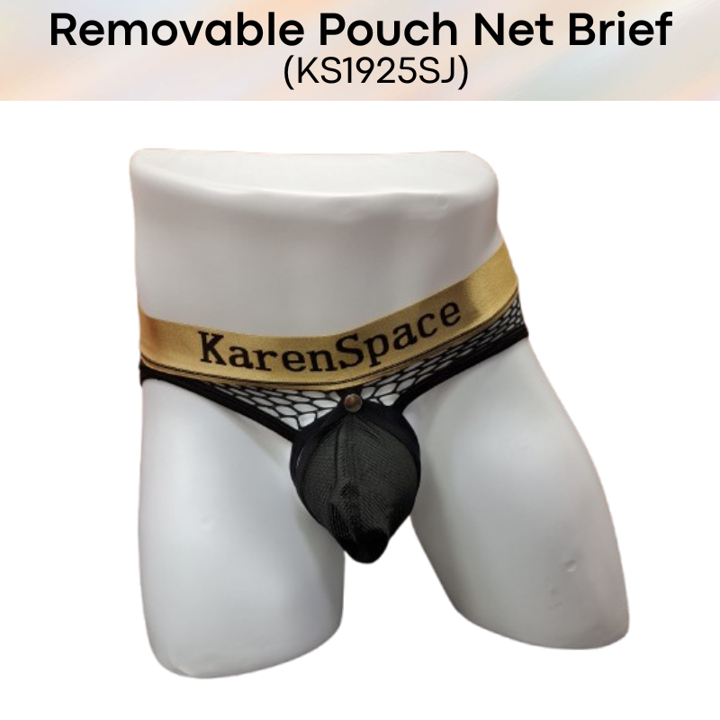 Men's Brief: Polyester Net Brief with Removable Mesh Pouch and Open Back (KS1925SJ)