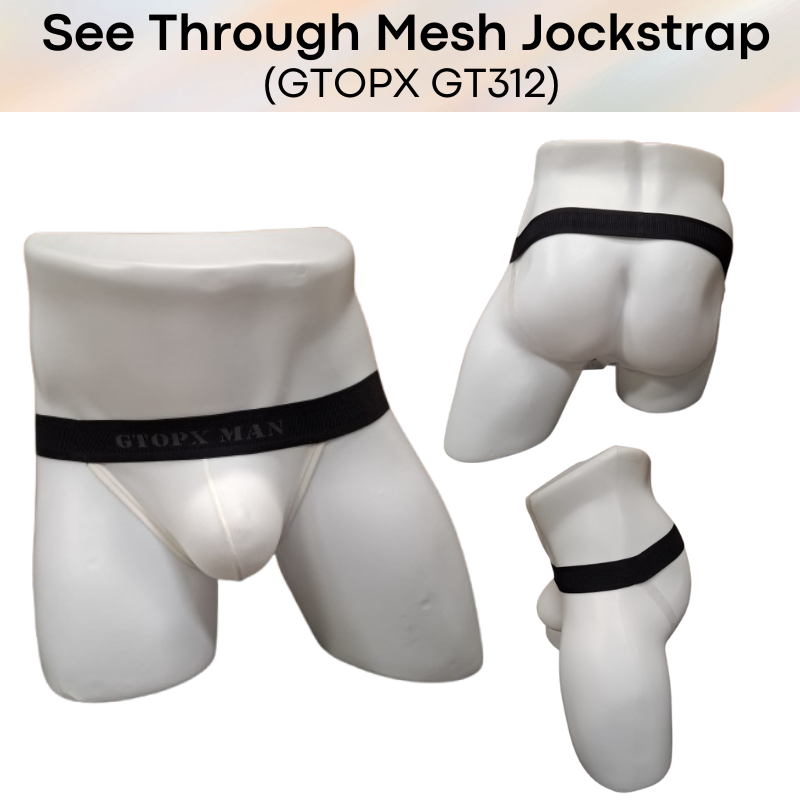 Men's Jockstrap: Nylon See Through Mesh with Transparent Plastic Thigh Strap Underwear (GT312)