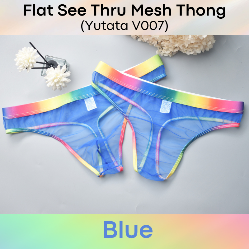 Men's Thong : See Through Mesh Flat Front Thong (Yutata V007)