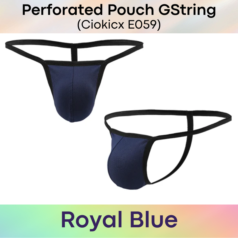 Men's GString: Perforated Large Pouch GString Underwear (E059)