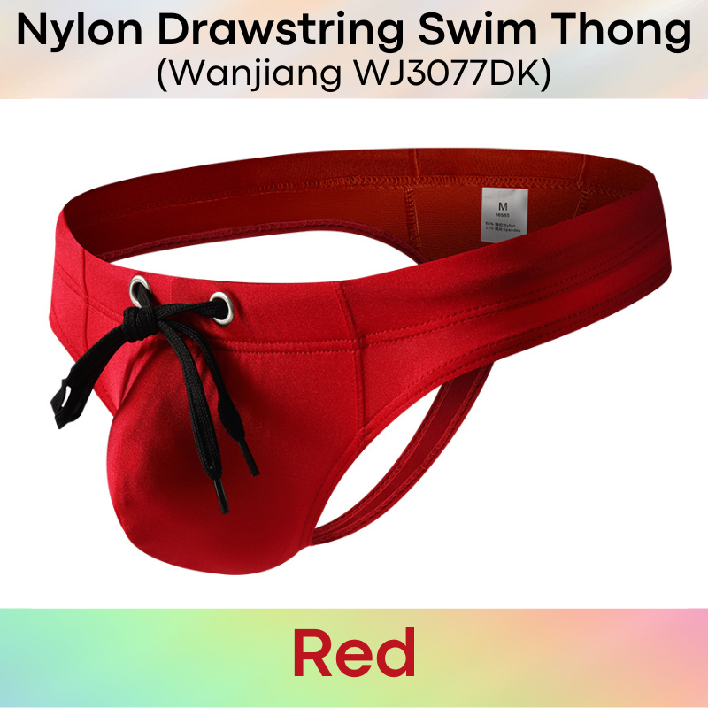Men's Swimwear: Nylon Swim Thong with Drawstring (WJ3077DK)
