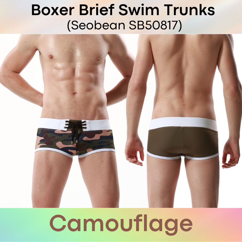 Men's Swim Trunks: Boxer Brief with Mesh Front Design Swimming Trunks with Drawstring (SB50817)