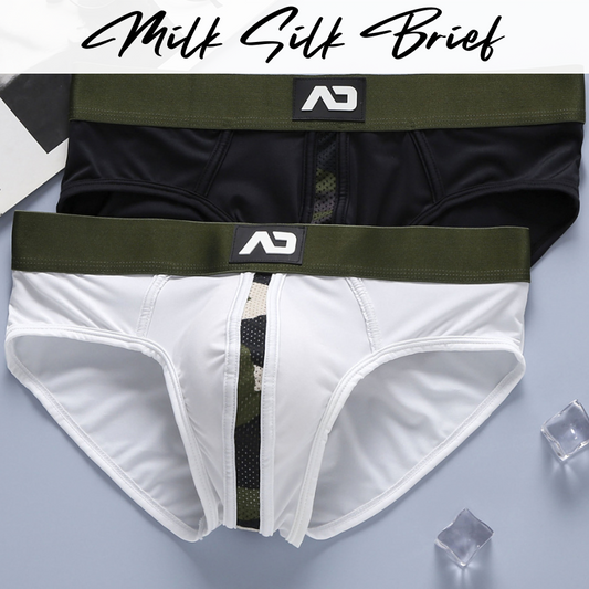 Men's Brief: Milk Silk Brief with Middle Camou Mesh Strip Underwear (AD3 M300)