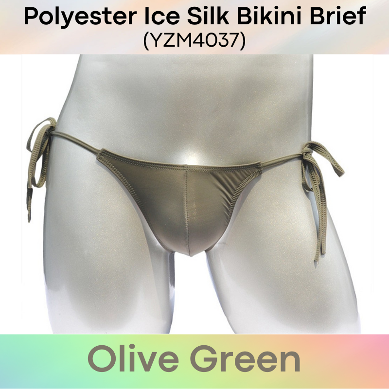 Men's Brief: Polyester Ice Silk Bikini Brief with Side String Tie (YZM4037)