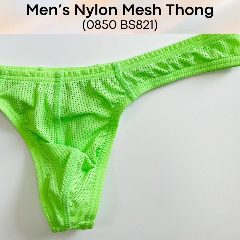 Men's Thong: Nylon Mesh Perforated Low Waist Thong Underwear (BS821)
