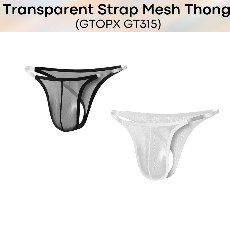 Men's Thong: Polyester T Back Thong with Transparent Strap (GT315)