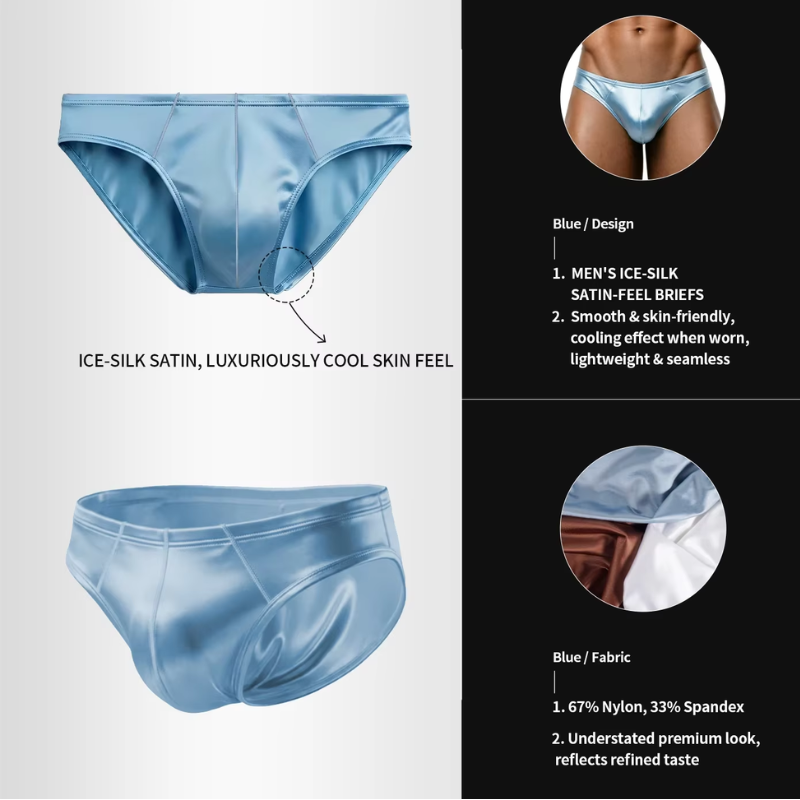 Men's Brief: Nylon Satin Ice Silk Brief Underwear (AD416)