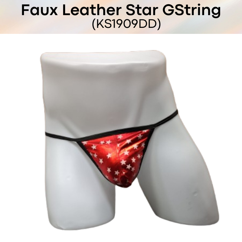 Men's GString: Polyester Faux Leather Star Print Design GString Underwear (KS1909DD)