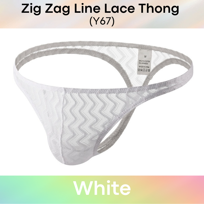 Men's Thong : Polyester Zig Zag Line Lace Thong (Y67)