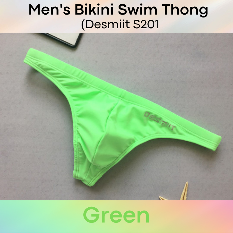 Men's Swimwear: Nylon Bikini Swim Thong with Inner Drawstring (S201)