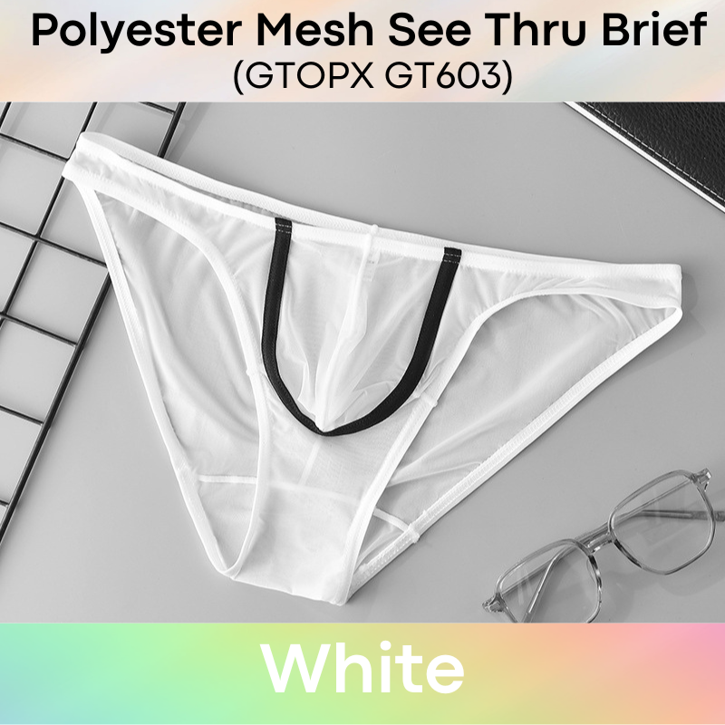 Men's Brief: Polyester Mesh See Through Low Waist Brief (GT603)