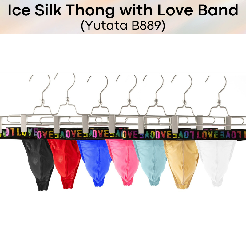 Men's Thong : Polyester Ice Silk Thong with Love Waistband (Yutata B889)