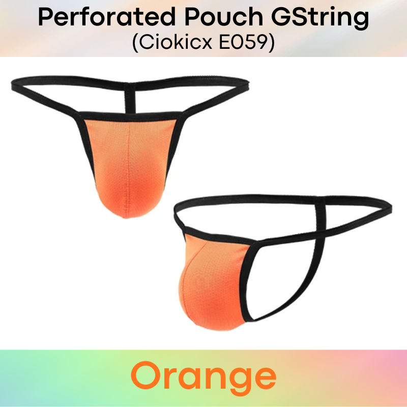 Men's GString: Perforated Large Pouch GString Underwear (E059)