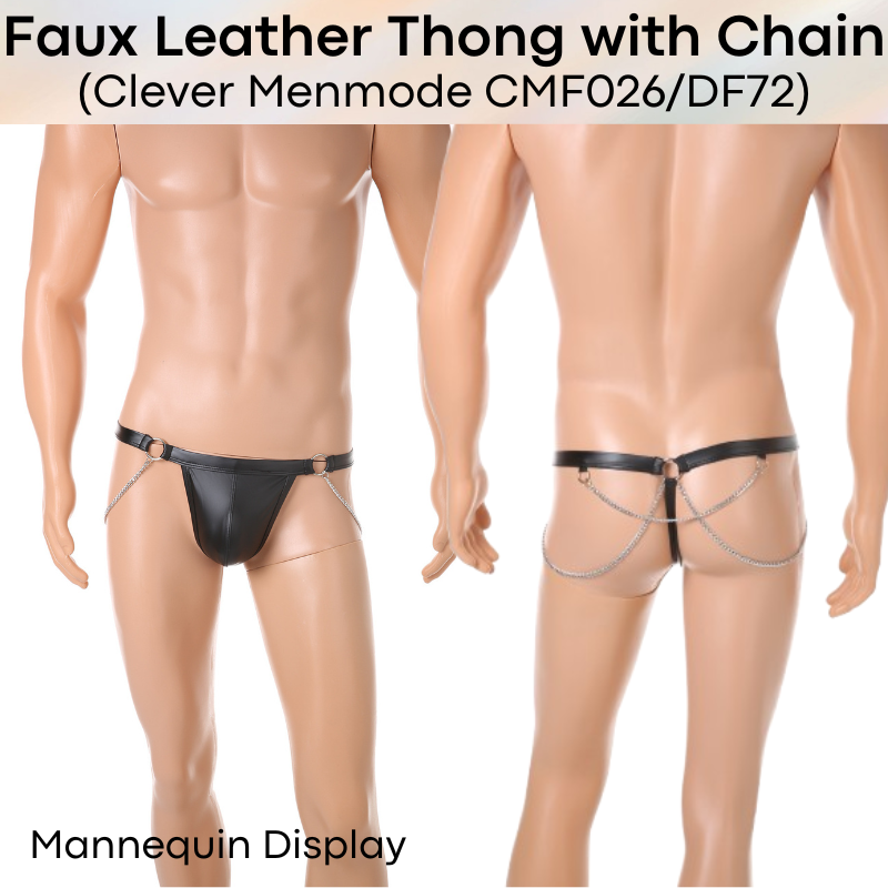 Men's Thong: Polyester Faux Leather Thong with Chain Accessory Underwear (CMF026/DF72)