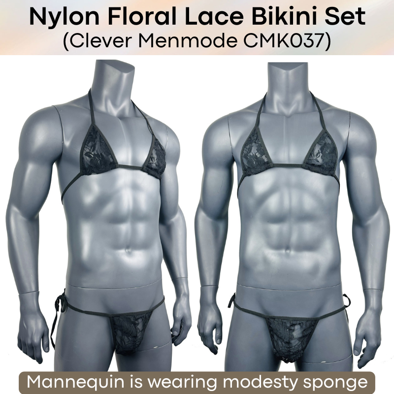 Men's Brief: Floral Lace Bikini Top and Bottom Brief Set (CMK037)