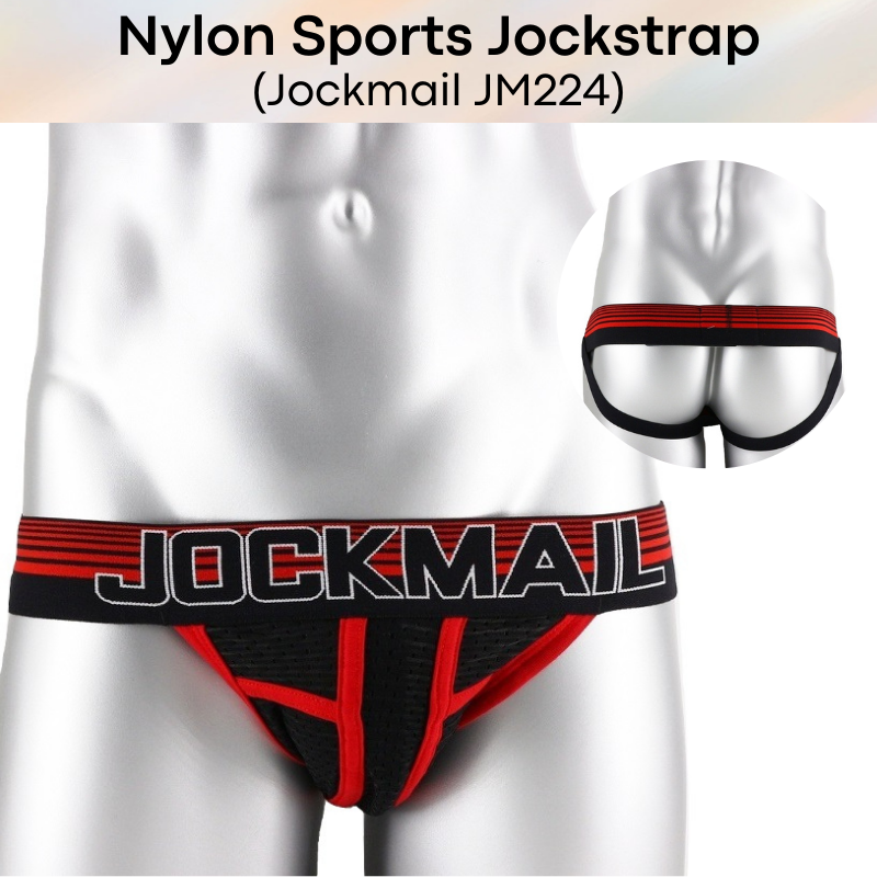 Men's Jockstrap: Nylon Perforated Double Layer 3D Pouch Rugby Sports Jockstrap (JM224)