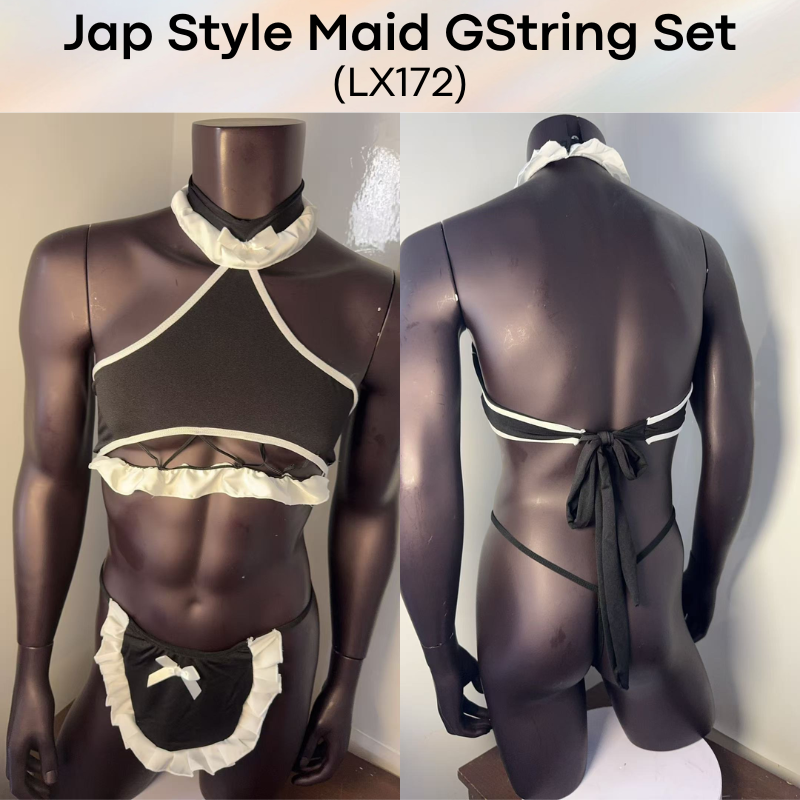 Unisex Underwear: Polyester Jap Style Maid Costume with Flap-Thong Underwear and Wolf Ear Headband Set (LX172)