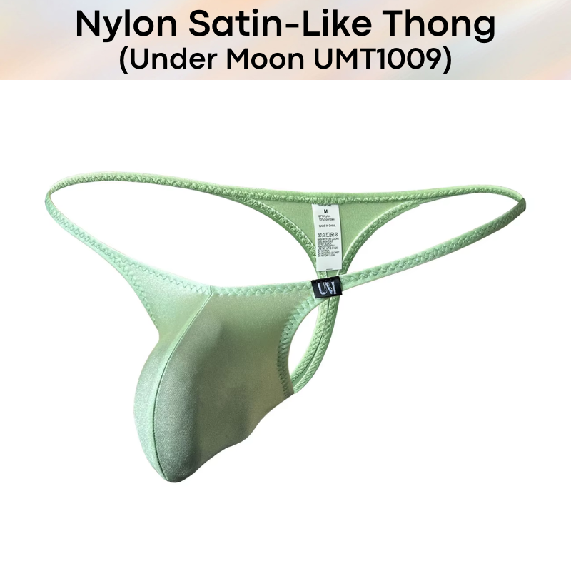 Men's Thong: Nylon Satin-Like Convex Pouch Low Waist Thong Underwear (UMT1009)