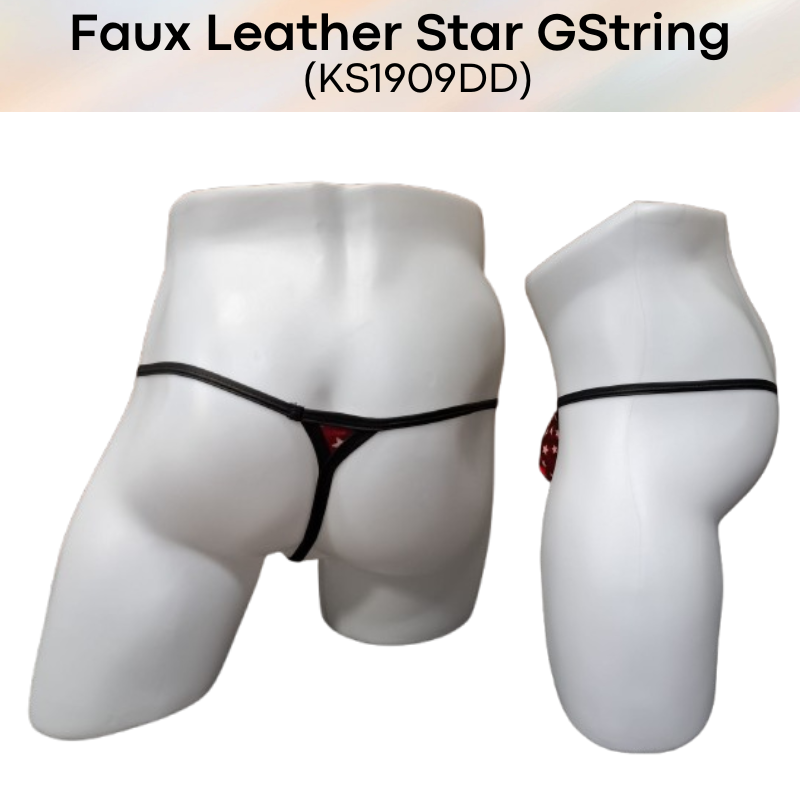 Men's GString: Polyester Faux Leather Star Print Design GString Underwear (KS1909DD)