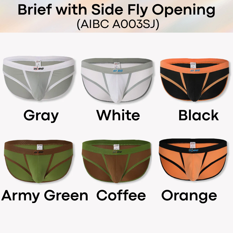 Men's Brief: Polyester Brief with Side Fly Opening Underwear (A003SJ)